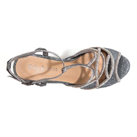 Lady Couture women\'s Glitter Ankle Strap Stiletto Sandal, Pewter EU38 main image 2